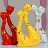 景德镇创意陶瓷工艺品电视柜装饰格可爱迷你装饰动物小摆件情侣猫