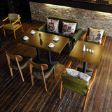 现代西餐馆咖啡厅皮沙发桌椅组合简约休闲甜品奶茶店美式实木桌椅