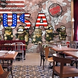 怀旧复古卡通军事主题壁纸咖啡餐厅儿童房间背景墙纸迷彩个性壁画