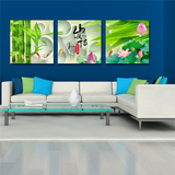 客厅装饰画竹林风景画三联无框画沙发背景墙画青色竹子画墙壁挂画