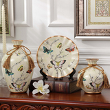 欧式陶瓷花瓶三件套创意时尚摆件客厅电视柜婚房摆设美式复古花插