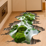3D立体墙贴纸贴画卧室房间厨房地贴地板山水风景溪流河流防水自粘