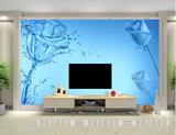 水之恋水晶蓝色玫瑰壁画装饰画定制电视背景墙纸客厅卧室背景壁纸