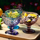 吉乐岛浮雕沙拉碗玻璃冰激凌杯家用甜品碗冰淇淋杯沙冰碗雪糕杯