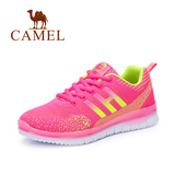 骆驼女鞋大码2016透气绑带跑步运动正品牌子玫红绿色中跟深口单鞋
