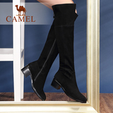 Camel/骆驼女鞋 时尚休闲百搭 磨砂羊猄圆头中跟侧拉链长筒女靴