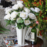 仿真玫瑰花束欧式酒店餐厅客厅卧室办公桌装饰品白色假花绢花摆件