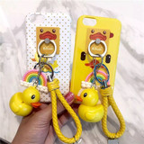 可爱大黄鸭挂件苹果iphone6s卡通手机壳6plus支架挂绳指环4.7套女
