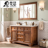 梵瑟卫浴 美式实木雕花橡木大理石浴室柜组合卫生间洗手落地台盆