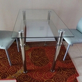 餐桌钢化玻璃桌子方桌两层饭桌不锈钢简易桌子包邮小户型现代家具