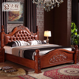 欧式真皮实木床雕花床头层牛皮床1.8米双人床大婚床卧室中式家具
