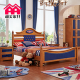 全实木儿童床男孩美式单人床1.2米1.5米双人床套房家具高箱床