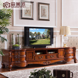森美派 美式实木电视柜2.4米 欧式乡村雕花储物地柜 别墅客厅家具