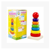 彩虹塔套柱七层叠叠高堆堆乐套圈积木宝宝儿童益智早教玩具木制