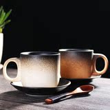 景德镇手工陶瓷杯日式复古简约个性创意马克杯咖啡杯带碟杯碟套装