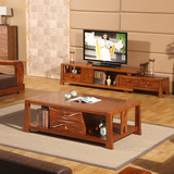 全实木电视柜中式可伸缩现代简约茶几电视机柜组合客厅水曲柳地柜