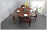 欧式简约现代榆木圆餐桌椅组合6人户型实木组装圆形胡桃木色饭桌