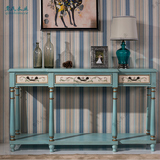 地中海美式玄关台手绘案台靠墙桌子欧式实木走廊桌田园装饰柜边桌