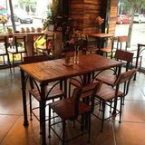 美式乡村铁艺实木餐桌椅 餐厅桌椅 快餐餐桌 奶茶店酒吧桌椅组合