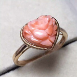 仿台湾莫莫珊瑚戒指指环18k金镶嵌 浅色玫瑰花心形  男女款