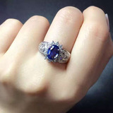 斯里兰卡天然蓝宝石戒指指环pt900铂金镶嵌钻石 贵气女王范 男女