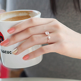 韩国代购珍珠方钻开口金色简约食指时尚关节纯银戒指女士镀金指环