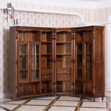 美式黑胡桃木家具胡桃木转角带门书柜全实木书柜自由组合书房家具