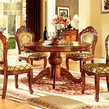 实木圆桌欧式餐桌椅组合美式小户型带转盘圆形1.2/1.3/1.5米饭桌
