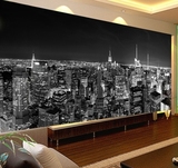 3D墙纸卧室客厅纽约黑白全景城市夜景个性黑白壁纸餐厅背景壁画
