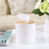 圆形原色橡木纸巾盒 家用卫生纸卷纸抽纸盒创意桌面餐巾纸收纳盒