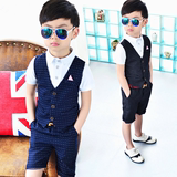 韩版夏季潮男童西式礼服套装酷男孩英伦儿童西装马甲两件套演出服