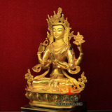 藏传佛教用品 7寸22cm正宗尼泊尔全鎏金纯铜密宗佛像 四臂观音