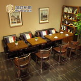创意美式做旧复古 西餐馆咖啡厅桌椅组合 休闲沙发 实木餐椅座椅