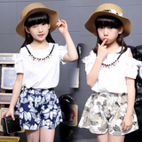 女童夏季2016新款女孩韩版大童棉麻套装11纯棉短袖13裙裤两件套潮