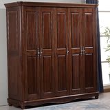 美式全实木衣柜2.15米黑胡桃木衣柜五门衣橱欧式深色古典卧室家具