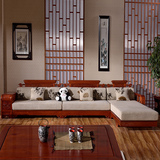 新中式全实木沙发 客厅转角贵妃布艺 拆装组合茶几优质红椿木家具