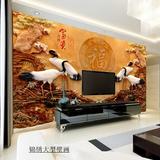 玉雕富贵仙鹤福3D立体墙纸电视背景壁画墙纸客厅卧室无缝壁纸墙布