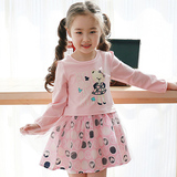女童春装新款公主裙韩版儿童裙子假两件拼接印花长袖连衣裙中大童
