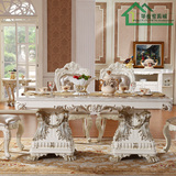 欧式餐桌椅组合6人实木雕花长方形大理石饭桌描香槟高档橡木家具