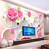 浪漫婚房玫瑰圆圈壁纸电视背景墙纸卧室客厅大型壁画沙发无缝墙布