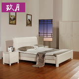 榆木床简约现代全实木床白色床双人床 1.8米1.5m气压储物高箱中式