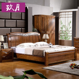 胡桃木实木床1.8米成人中式单人双人床气压高箱储物床家具婚床