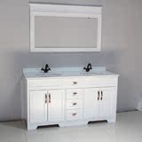 橡木实木现代简约欧美式卫浴室镜柜双盆落地洗手池台漱脸面盆定做