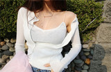 韩国东大门代购春装韩版微透修身时尚性感中长款针织开衫x2square