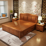高档全实木床1.8米双人 抽屉床 现代简约中式高箱储物床橡木家具