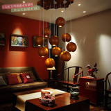 圆球木艺实木艺术餐厅创意个性木头圆球客厅吊灯咖啡厅中式吊灯