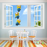 3D立体窗户独家 神偷奶爸小黄人 天空漫画儿童房装饰壁画墙贴墙纸