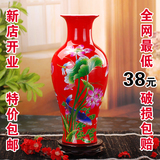 景德镇陶瓷器中国红年年有余花瓶现代时尚家居装饰品新房摆件包邮