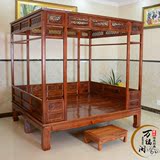 中式架子床双人床雕刻拔步床榆木床明清仿古实木床 榻榻米床特价