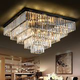 北欧美式铁艺正方形奢华水晶吊灯客厅卧室吸顶灯酒店工程LED灯具
